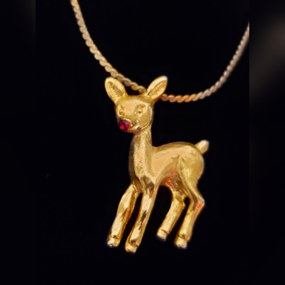 Vintage Rudolf Red Nosed Reindeer Pendant Necklace